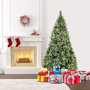 lot 1703 image: SHareconn 6.5ft Pre-Lit Premium Artificial Hinged Christmas Pine Tree