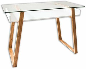 lot 1710 image: bonVIVO Home Office Writing Desk Massimo - Contemporary Desk Combining Glass and Wood, Small Modern Desk with Bamboo Legs and White Glazed Shelf, Usable As Computer Desk, Office Desk, Laptop Desk