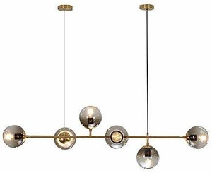 lot 1715 image: Modo Lighting Mid-Century Modern Ceiling Pendant Chandelier Golden 6 Light Globe Glass Hanging Light for Dining Room