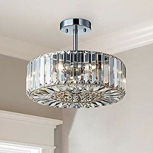 lot 1722 image: Saint Mossi Modern Crystal Semi Flush Mount Chandelier Lighting Close to Ceiling Lights Clear Crystal Lampshade 16 inch Width,10 inch Height