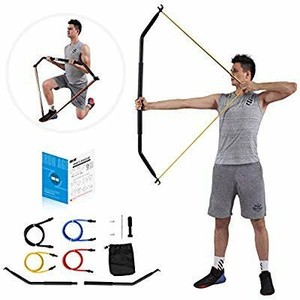 lot 1723 image: IRON AGE Resistance Band Training Bow Two-Piece Versatile Home Gym Full Body Workout Equipment - Idea for Preacher Curls, Tricep Push Downs, Weightlifting, Rows, Pulldown - Come with 4 Bands