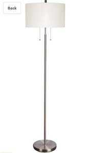 lot 1854 image: DEEPLITE Tall Standing Light - 2 Bulb Socket Floor Light, Modern Floor Lamp for Living Room, Bedroom, Office, Pole Lamp Standing Beside Couch or Bed, Drum Shade Brushed Nickel Body