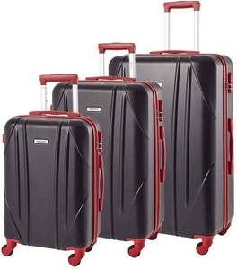 lot 1864 image: Newtour Luggage Sets 3 Pieces Suitcase with Spinner Wheels Hardshell Lightweight luggage Travel 20in 24in 28in (Black & Red)