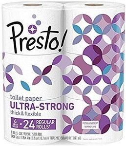 lot 1727 image: Brand - Presto 308-sheet Mega Roll Toilet Paper Ultra-strong 6 Count