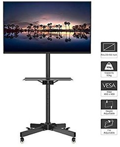 lot 1742 image: 1home Mobile TV Cart Rolling TV Stand with Laptop ShelfTray, Locking Wheels