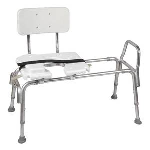 lot 1798 image: DMI Tub Transfer Bench and Sliding Shower Chair, Heavy Duty Non Slip Aluminum Body & Plastic Seat w Adjustable Seat Height & Cut Out Access, Weight Capacity up to 400 lbs, Gray