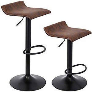 lot 1801 image: SUPERJARE Set of 2 Adjustable Bar Stools, Swivel Barstools Chair, Retro Brown