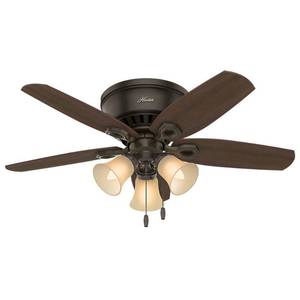 lot 4915 image: Hunter Fan 42 Builder Low Profile Lighted Ceiling Fan Bronze - Missing Glass Globes for Lights