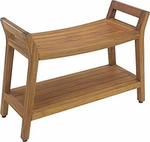 lot 4942 image: AquaTeak Asia Ascend Teak Shower Bench with Shelf