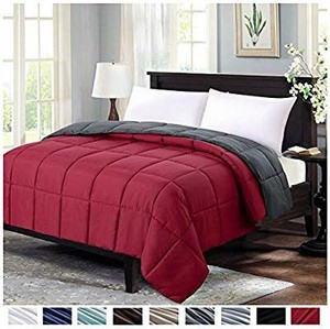 lot 4953 image: All Season Down Alternative Comforter Quilted Reversible FullQueen Size BurgundyDark Grey