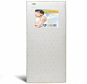 lot 4969 image: Delta Children Twinkle Stars Deluxe Innerspring Crib and Toddler Mattress  Waterproof - DAMAGED