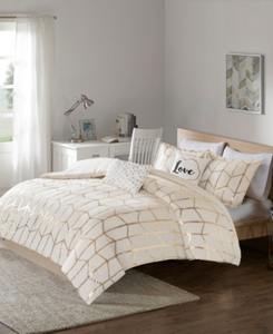 lot 4980 image: 5pc KingCalifornia King Arielle Printed Duvet Cover Set IvoryGold