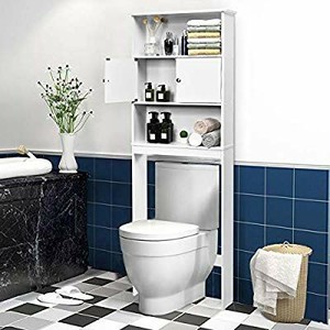 lot 4996 image: Spirich Home Bathroom Shelf Over The Toilet, Bathroom Cabinet Organizer Over Toilet, Space Saver Cabinet Storage (White)