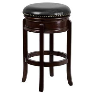 lot 5968 image: Flash Furniture 29 Backless Wood Bar Stool with Black Leather Swivel Seat