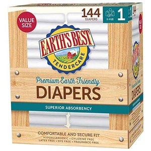 lot 5992 image: Earths Best Tender Care Diapers Club Pack - Size 1 - 144ct