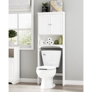 lot 6001 image: Spirich Home Bathroom Shelf Over-The-Toilet, Bathroom SpaceSaver, Bathroom Storage Cabinet Organizer, White