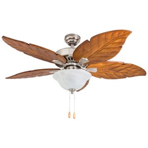 lot 6018 image: Prominence Home 50770-01 South Walton Tropical Ceiling Fan (3 Speed Remote), 52, Dark Cherry Hand Carved Wood, Brushed Nickel