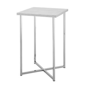 lot 6022 image: WE Furniture Modern Square Side End Accent Table Living Room, 16 Inch, White Marble, silver
