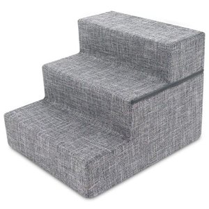 lot 6033 image: Best Pet Supplies 3-Step Foldable Linen Pet Stair, Gray Linen
