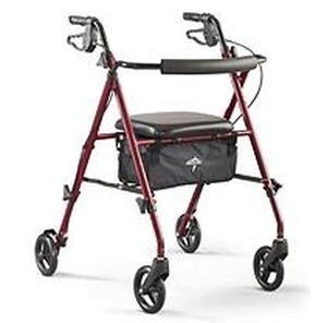 lot 6036 image: Medline Ultralight Aluminum Rollator Walker, With Adjustable Seat & Arms, 6 Inch Wheels, Burgundy