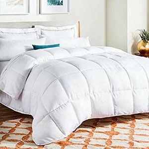 lot 6043 image: LINENSPA All-Season White Down Alternative Quilted Comforter - Corner Duvet Tabs - Hypoallergenic - Plush Microfiber Fill - Machine Washable - Duvet Insert or Stand-Alone Comforter - King