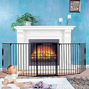 lot 6067 image: Fireplace Fence,Baby Safety Gate Fireplace Freestanding 3-in-1 Wide Adjustable 5-Panel Folding Metal Barrier- 125 Long Play Yard with Door for IndoorPetDogChristmas Tree Enclosure,30 Tall Black