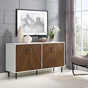 lot 6076 image: 58 Modern Bookmatch Buffet TV Stand - White and Teak