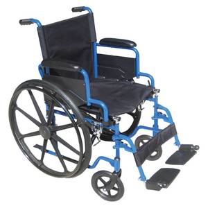 lot 6084 image: Drive Medical Blue Streak Wheelchair with Flip Back Desk Arms, Swing Away Footrests, 18 Inch Seat