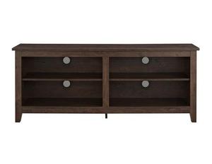 lot 6101 image: Walker Edison Furniture Company Minimal Farmhouse Wood Universal Stand for TVs up to 64 Flat Screen Living Room Storage Shelves Entertainment Center, 58 Inch, Traditional Brown