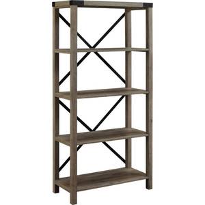 lot 6114 image: Walker Edison Furniture Company Modern Farmhouse Wood Bookcase Bookshelf Home Office Living Room Storage, 4 Shelf, Gray Wash