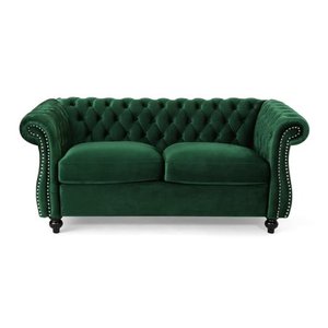 lot 7005 image: Christopher Knight Home Karen Traditional Chesterfield Loveseat Sofa, Emerald and Dark Brown, 61.75 x 33.75 x 27.75