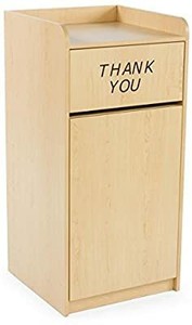 lot 7013 image: Displays2go 36 Gallon Restaurant Trash Can with Hinged Door, Tray Holder with Thank You Message (LCKDPZTRMP)