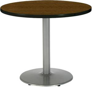 lot 7015 image: KFI Seating Round Pedestal Table with Round Silver Base, Commercial Grade, 42-Inch, Walnut Laminate