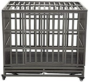 lot 7020 image: LUCKUP Empire Heavy Duty Dog Cage Strong Metal Kennel and Crate for Medium and Large Dogs, Pet Playpen with Four Wheels,Easy to Install,42INCH, Black �� ��