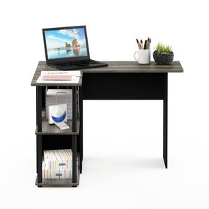 lot 7022 image: Furinno Abbott L-Shape Desk with Bookshelf, French Oak GreyBlack