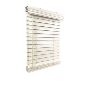 lot 7025 image: US Window And Floor 2 Faux Wood Inside Mount Cordless Blinds, White (3 Pack, Assorted Sizes)