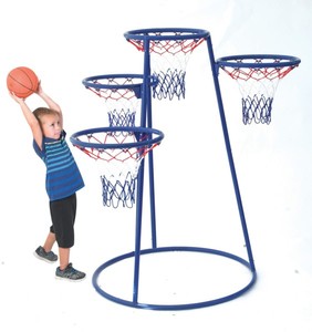 lot 7037 image: Angeles 4-Rings Basketball Stand�� 48�� by 36�� by 54�� - for Ages 3 �� with 4 Hoops at Varying Heights. - BENT