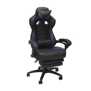 lot 9621 image: RESPAWN 110 Racing Style Gaming Chair, Reclining Ergonomic Leather Chair with Footrest, in Purple (RSP-110-PUR)