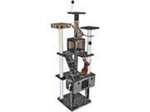 lot 9640 image: Furhaven Pet Cat Tree  Tiger Tough Cat Tree House Condo Entertainment Playground Furniture for Cats & Kittens, Double Decker Playground, Silver Gray