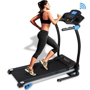 lot 9704 image: SereneLife Smart Digital Folding Treadmill - Electric Foldable Exercise Fitness Machine, Large Running Surface, 3 Incline Settings, 16 Preset Program, Downloadable Sports App for Running & Walking