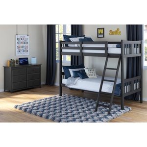 lot 9766 image: Storkcraft Caribou Solid Hardwood Twin Bunk Bed, Gray Twin Bunk Beds for Kids with Ladder and Safety Rail