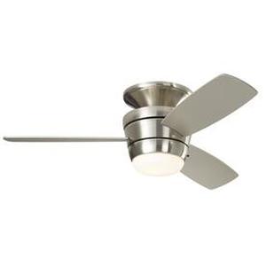 lot 1526 image: Harbor Breeze Mazon 44-in Brush Nickel LED Indoor Flush Mount Ceiling Fan with Light Kit and Remote (3-Blade)