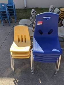 lot 954 image: Set Of Blue And Yellow Chairs