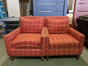 lot 2104 image: (2) Patterned Red Cushioned Chairs