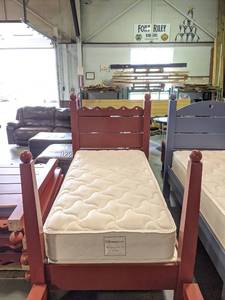 lot 2118 image: Juvenile Sized Red Complete Bed With Box Spring And Mattress