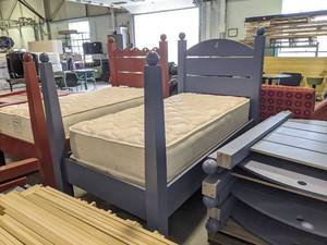 lot 2126 image: Juvenile Sized Blue Complete Bed With Box Spring And Mattress