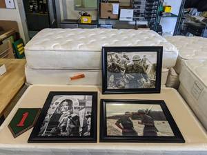 lot 2133 image: (4) Historical Decor Items, 3 Photographs 1 Wooden Plaque