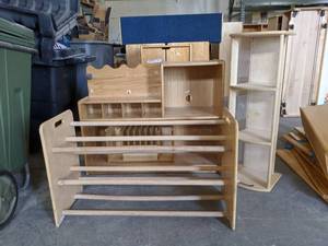 lot 7020 image: Kaplan Learning Systems Wooden Cubbies And Shoe Holder