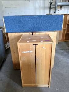 lot 7021 image: Wooden Storage cabinets And Open Wooden Shoe Storage