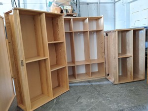 lot 7023 image: Wooden Bookcases And Shelving Unit With Coat Hooks